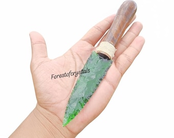 Handmade Green Obsidian Arrowhead Knife: Crystal Ritual Altar Tool