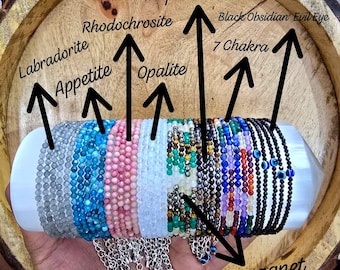 Dainty Crystal Anklet Set, Healing Gemstone Ankle Chain, Boho Beach Style