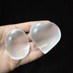 Energy Cleansing White Selenite Healing Crystal Heart and Palm Stone 2 Pcs Set, Healing Selenite Combo, Selenite Energy Cleansing Duo,