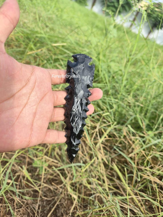 6" Hand-Knapped Black Obsidian Arrowhead: Crystal Tool, Metaphysical Decor