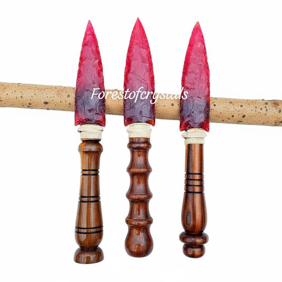 10" Titanium Aura Quartz Crystal Arrowhead Knife: Hand-Carved Ritual Athame