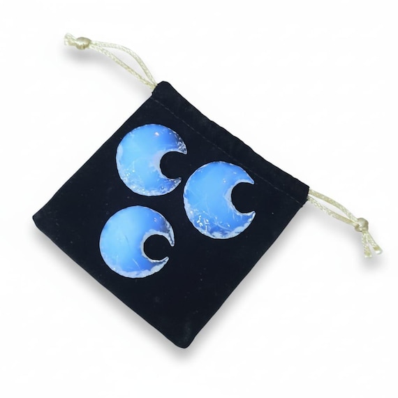 Opalite Crescent Moon: Ethereal Crystal Carving, Lunar Decor (30mm