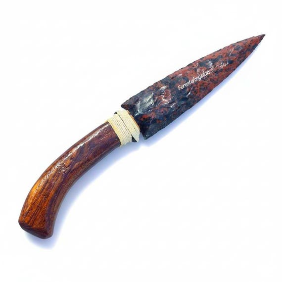 Handmade 10 Inch Mahogany Arrowhead – Hand Knapped Stone Arrow, Healing Crystals, Chakra Decor, Handmade Stone Blade, Metaphysical Decor