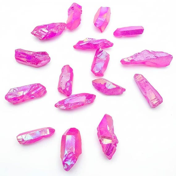 Pink Aura Quartz Crystal Point – Titanium Rainbow Druzy Stone