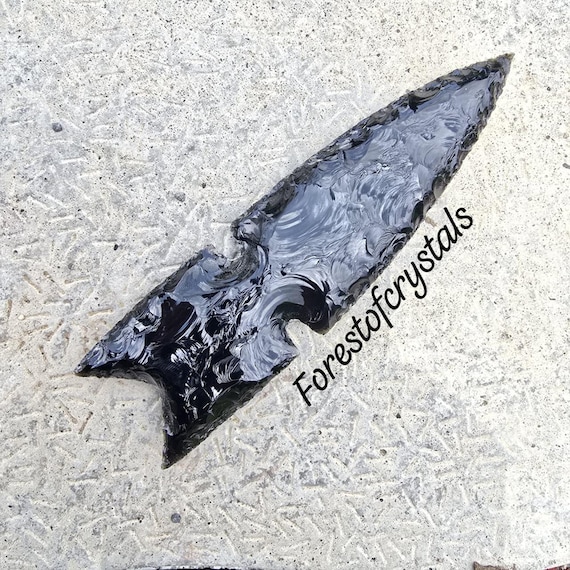 Hand Knapped Black Obsidian Arrowhead: Protection Stone Spearhead