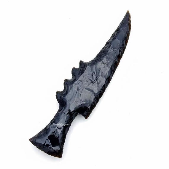 Hand Knapped Black Obsidian Athame: Handmade Stone Knife