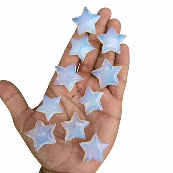 Hand Carved Opalite Star: Crystal Gift, Serrated Edges
