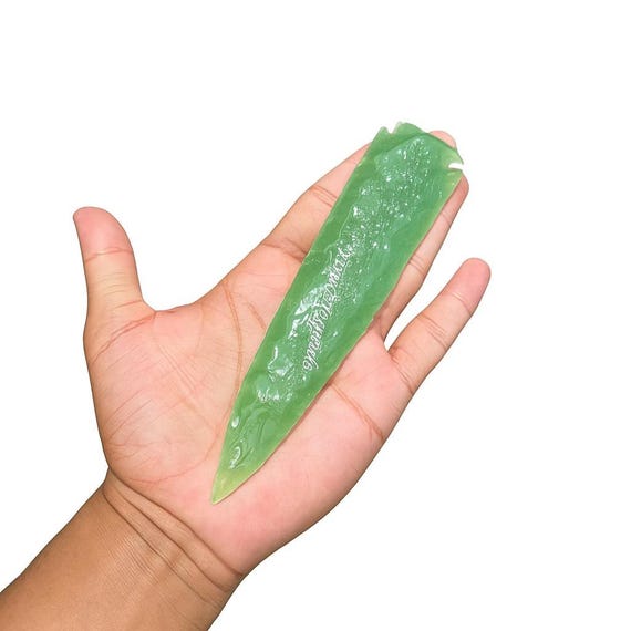Handmade Milky Green Aventurine Glass Arrowhead: Knapped Spearhead 1 to 6 inch
