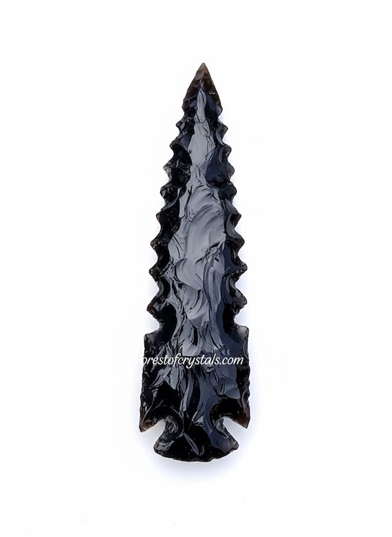 6" Hand-Knapped Black Obsidian Arrowhead: Crystal Tool, Metaphysical Decor
