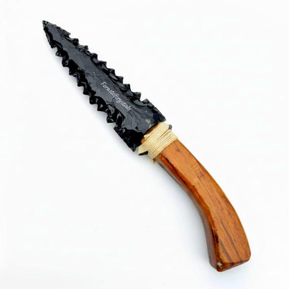 Obsidian Handle Crystal Knife (10 Inch) – Handmade Stone Blade, Metaphysical Decor, Knife – Athame, Hunting Knife, Obsidian Sword & Knife