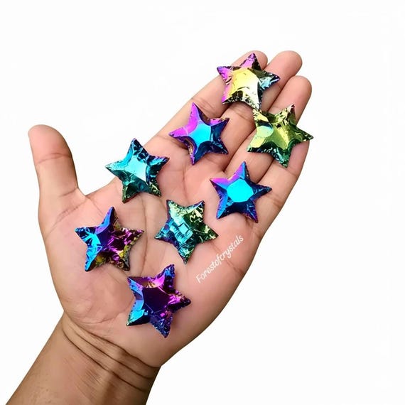 Titanium Aura Quartz Star Carving: Chakra Balancing Crystal Pendant, 30mm