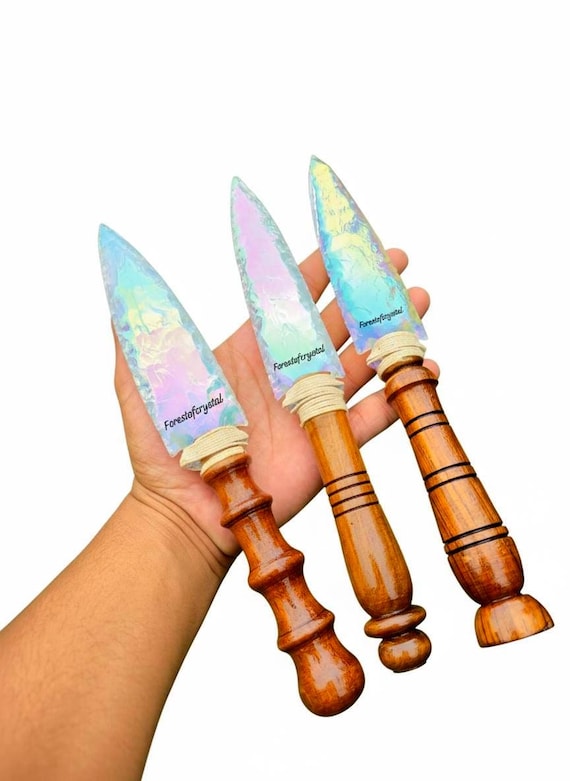 Angel Aura Quartz Arrowhead Knife: Handmade Crystal Healing Tool
