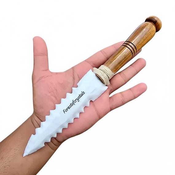 Handcrafted White Agate Arrowhead Knife: Ritual Athame, Crystal Blade