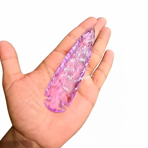 Pink Kunzite Glass Arrowhead: Handcrafted Healing Crystal Decor, 6 Inch