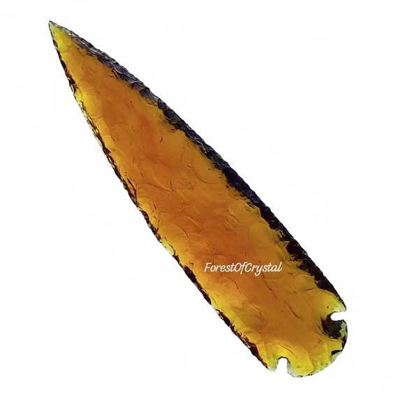 Citrine Glass Arrowhead: Handcrafted Gemstone Flint - 5.5-6 Inch