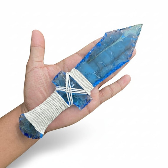 Aqua Obsidian Ritual Sword: Handcrafted Gemstone Blade, Collectible Artifact