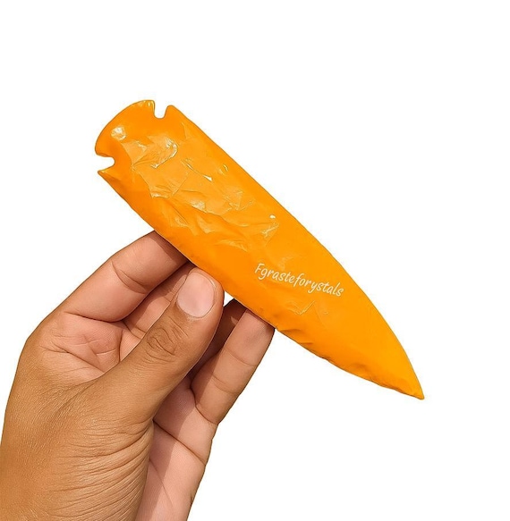 Handcrafted Orange Calcite Arrowhead: Crystal Spearhead Point | Crystal Athame | Ritual Dagger | Lava Blade | 1 To 6 inch Spiritual Knife