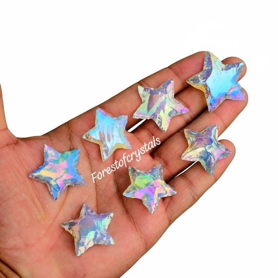 Angel Aura Quartz Crescent Star: Rainbow Titanium Coated Opalite Crystal