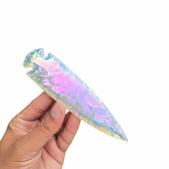 6 Inch Angel Aura Quartz Arrowhead: Iridescent Opalite Healing Crystal