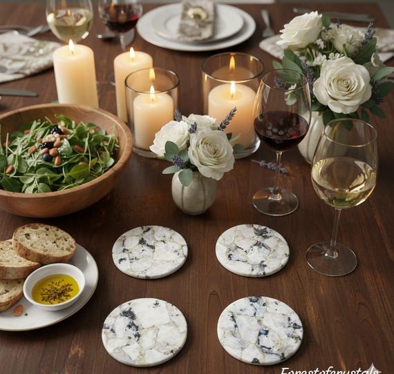 Rainbow Moonstone Coaster Set: Ethereal Crystal Coasters, Home Decor