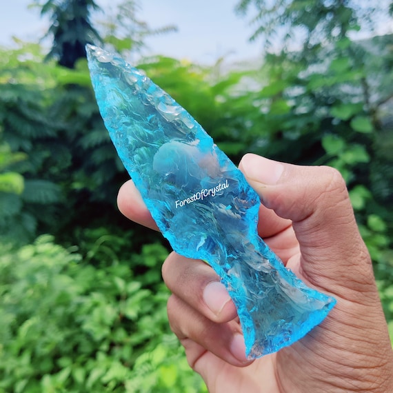 Handmade Blue Aqua Obsidian Hunting Glass Knives Handmade Knife Crystal Blades Gifted Crystal Obsidian Knife Viking Dagger 5.5-6 Inch