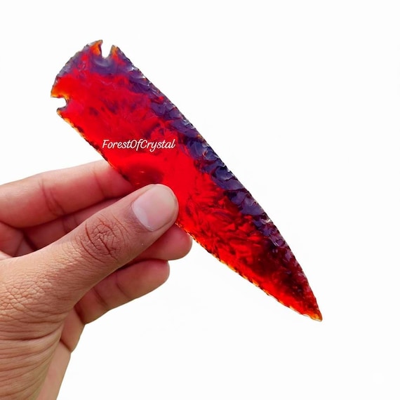Large Red Obsidian Arrowhead: Handcrafted Gemstone Spearhead - 6 Inch