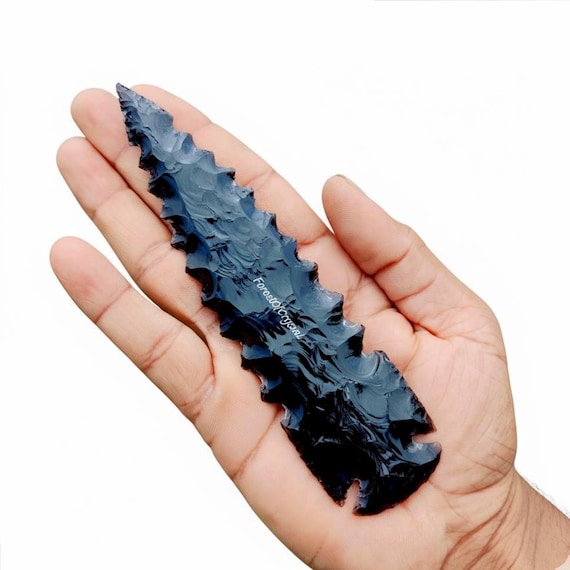 Hand Carved Black Obsidian Arrowhead: Protective Crystal Point