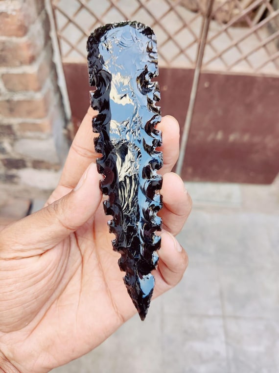 Hand-Knapped Obsidian Arrowhead: 6-inch Spearhead - Chakra Healing