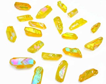 Yellow Aura Quartz Crystal Point – Titanium Druzy Stone (25-35mm)