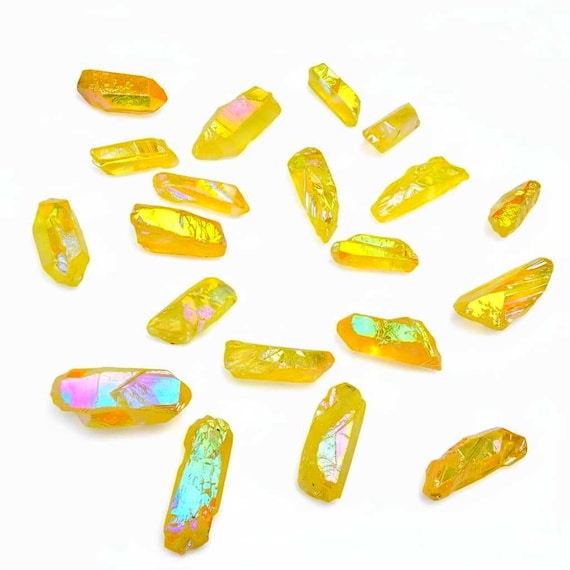 Yellow Aura Quartz Crystal Point – Titanium Druzy Stone (25-35mm)
