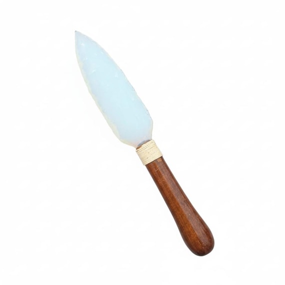 10" Opalite Arrowhead Knife with Wooden Handle | Iridescent Opalite Hand-Carved Arrowhead Dagger |Custom Opalite Blade with Rustic Wood Grip