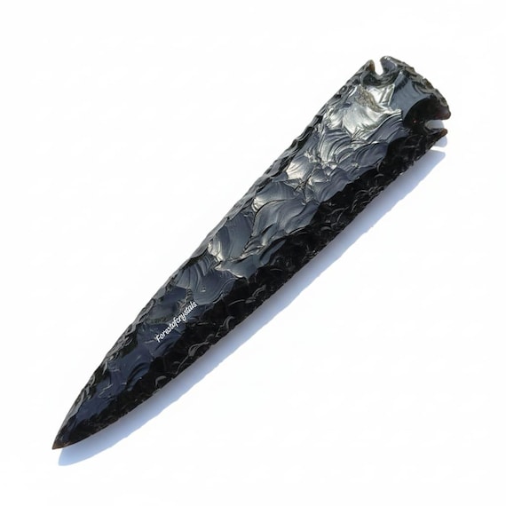 Handcrafted 25cm Black Obsidian Blade | Large Hand-Knapped Arrowhead Spear Point | Unique Collector Crystal Gift
