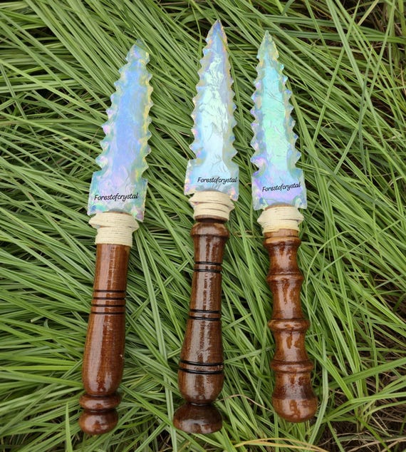 Angel Aura Quartz Arrowhead Knife: Handmade Crystal Healing Tool