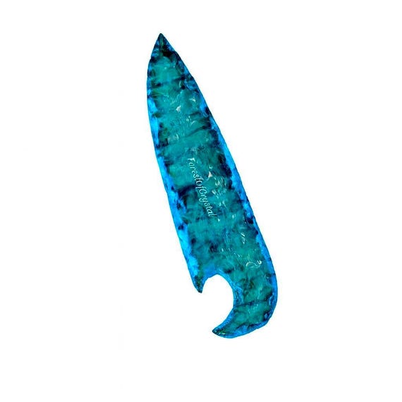 Handmade Blue Aqua Obsidian Arrowhead - Crystal Healing Knife