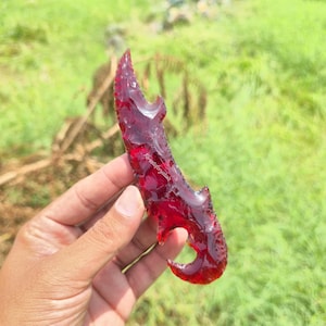 Handmade Red Obsidian Glass Arrowhead: Dragon Knife - 5.5-6 Inch