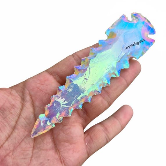Angel Aura Opalite Arrowhead: Handcrafted Crystal Spear, 6 Inch