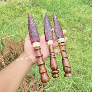 10&quot; Titanium Aura Quartz Crystal Arrowhead Knife: Hand-Carved Ritual Athame