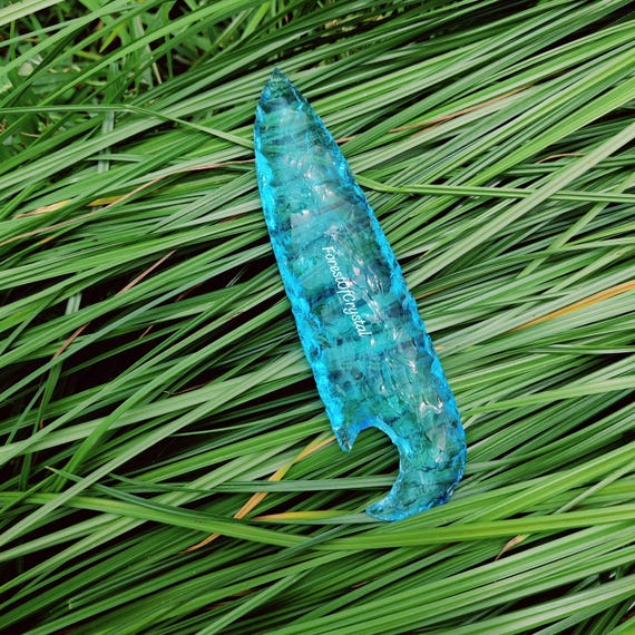 Amazing Rare Blue Aqua Obsidian Crystal Gemstone Glass Knife Hand Made Arrowhead Gifted Crystal Obsidian Knife