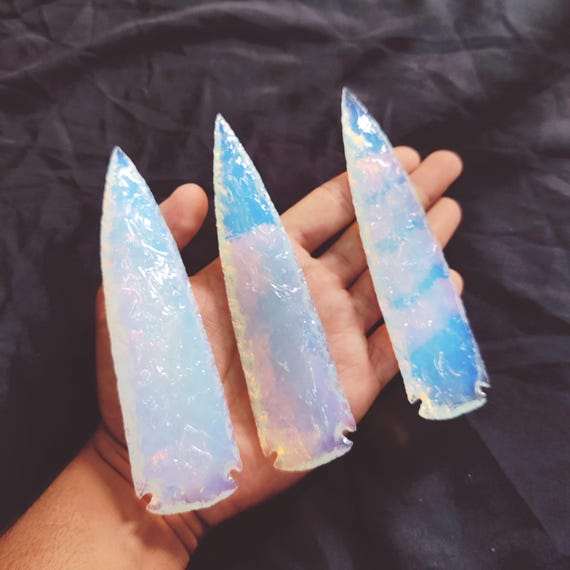 Large Opalite Arrowhead: Hand-Carved Metaphysical Healing Stone
