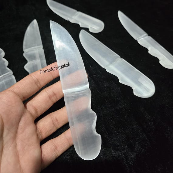 Handcrafted Selenite Crystal Knife: Polished Blade for Energy Work
