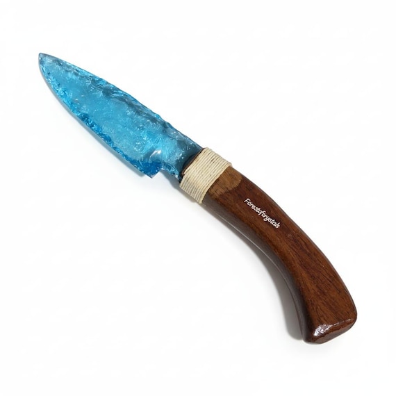 Handmade Blue Aqua Obsidian Arrowhead With Handle Knife – Hand Knapped Stone Blade, Lava Crystal Dagger, Handmade Gift
