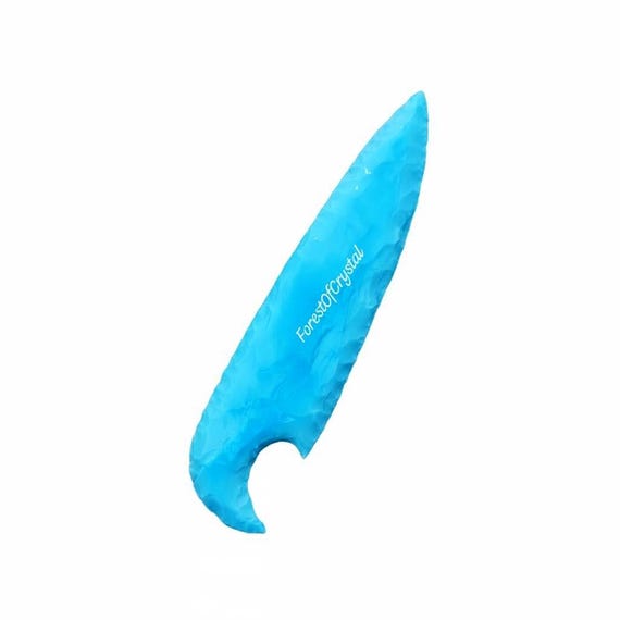 5-6"  Turquoise Arrowhead Glass Athame Ritual Dagger Hand Knapped Altar Tool