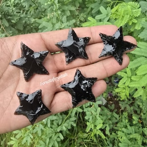 Natural Obsidian Protection Star, 30mm Carved Gemstone, Witchcraft Supplies, Witchy Decor, Altar Stone & Protection Crystal, Black Obsidian