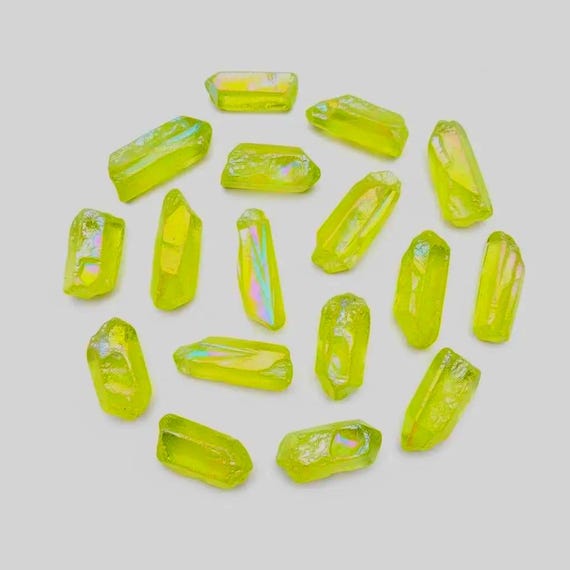 Lemon Aura Quartz Crystal Point – Titanium Rainbow Druzy Stone