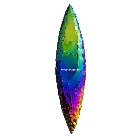 Rainbow Aura Obsidian Arrowhead Blade: Iridescent Altar Decor, Healing Crystal for calculator