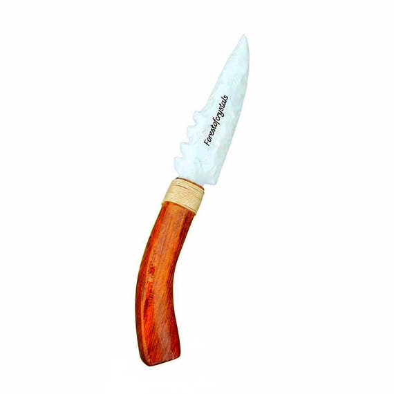 White Agate Arrowhead Dagger: Handcrafted Stone Knife, Ritual Athame