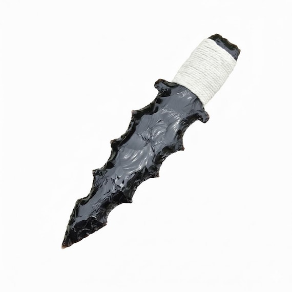 Hand Knapped Obsidian Sword: Unique White Thread Detail - Custom Sizes