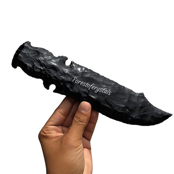 Hand Knapped Black Obsidian Sword: Viking Athame Knife - Obsidian Dagger for calculator
