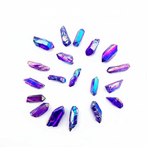 Purple Aura Quartz Crystal Point – Titanium Rainbow Druzy (25-35mm)