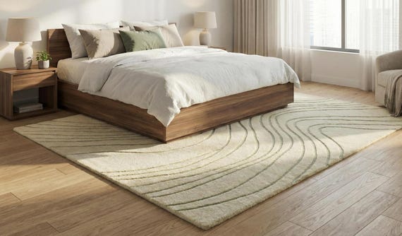 Organic Modern Rug, Scandinavian Wool Area Rug, Neutral Ivory Abstract Rug, Hand Tufted Minimalist Living Room Carpet 6x9 8x10 custom rug